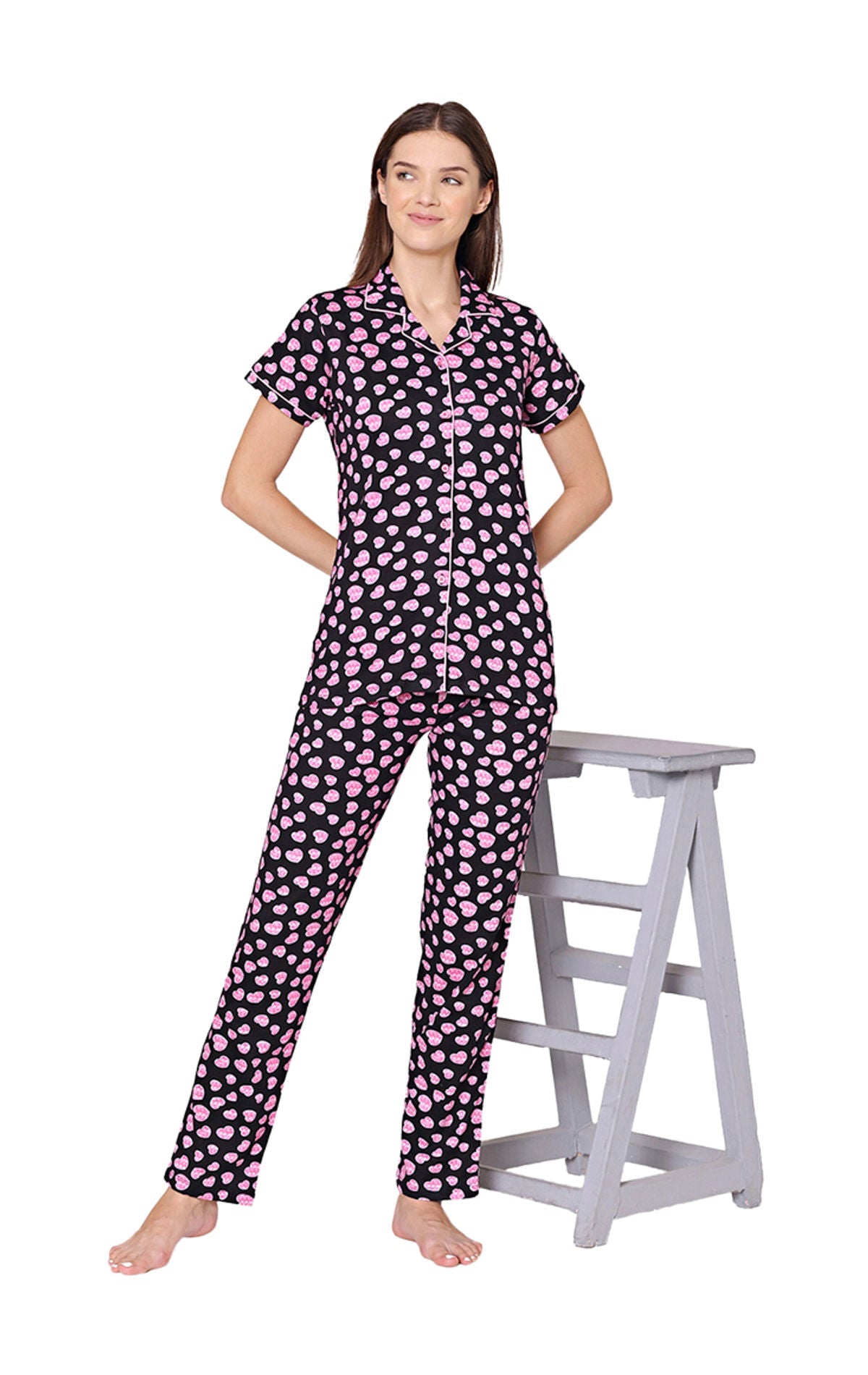 Bodycare Womens Cotton Printed Night Suit Set of Shirt & Pyjama-BSNS18004