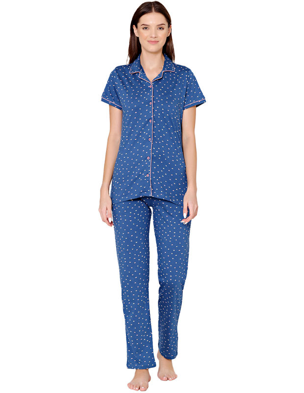 Bodycare Womens Cotton Printed Night Suit Set of Shirt & Pyjama-BSNS18005