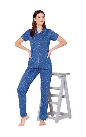 Bodycare Womens Cotton Printed Night Suit Set of Shirt & Pyjama-BSNS18005