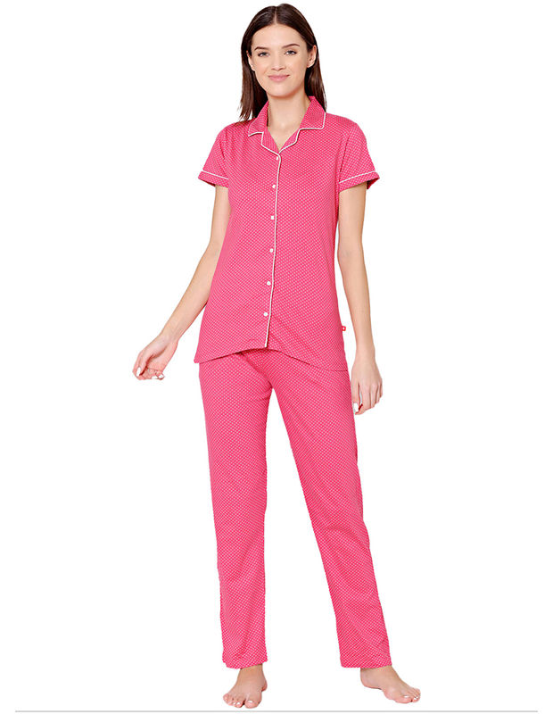 Bodycare Womens Cotton Printed Night Suit Set of Shirt & Pyjama-BSNS18006