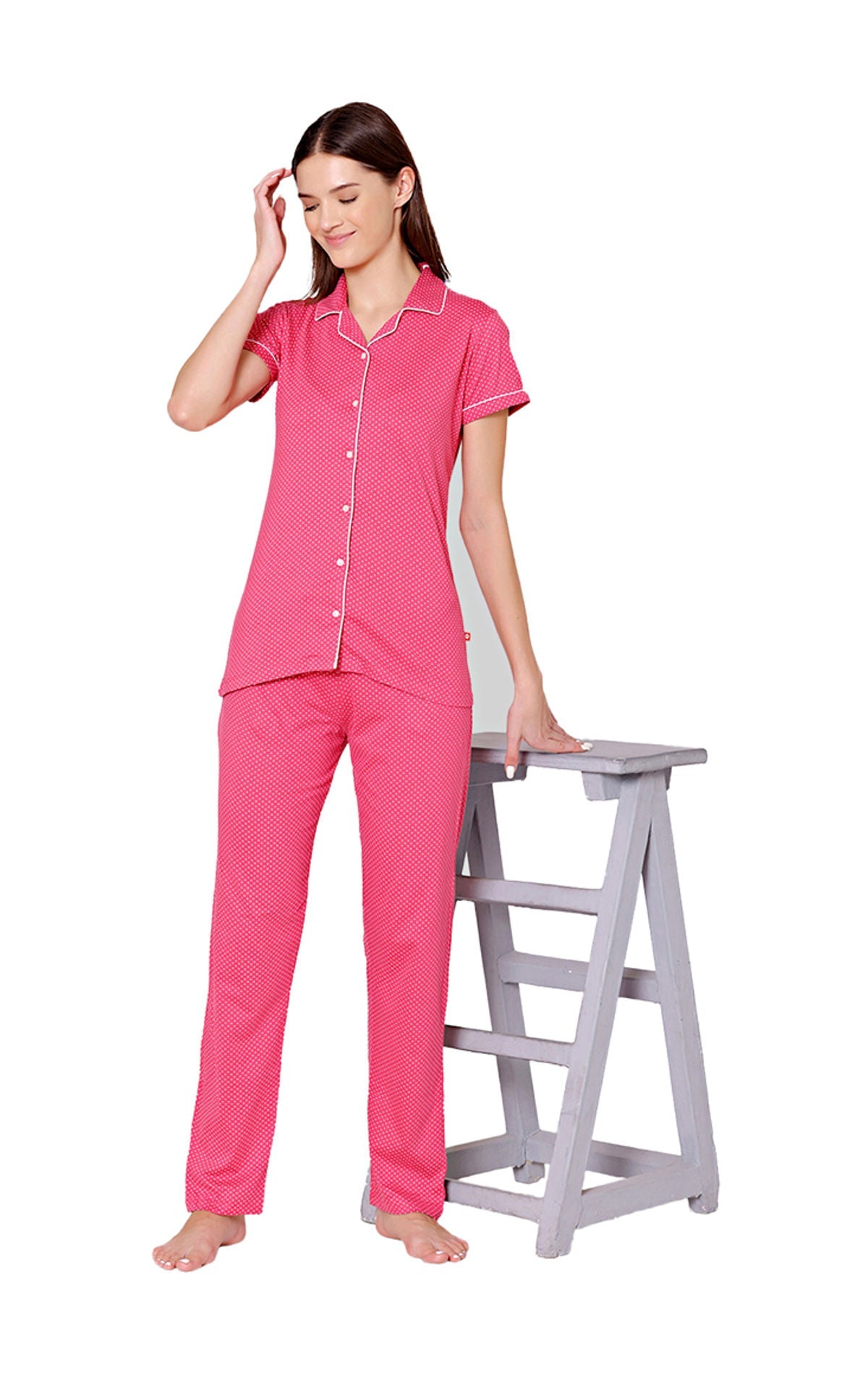 Bodycare Womens Cotton Printed Night Suit Set of Shirt & Pyjama-BSNS18006