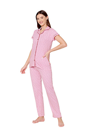 Bodycare Womens Cotton Printed Night Suit Set of Shirt & Pyjama-BSNS18007