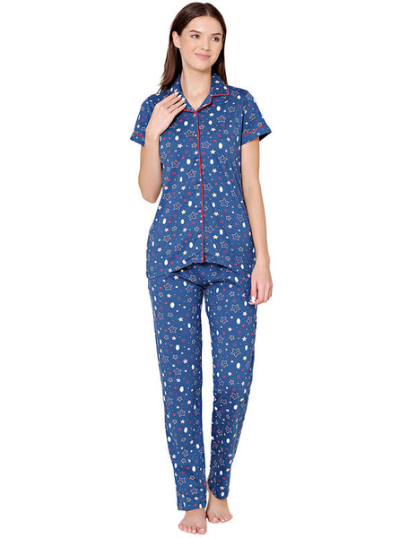 Bodycare Womens Cotton Printed Night Suit Set of Shirt & Pyjama-BSNS18008