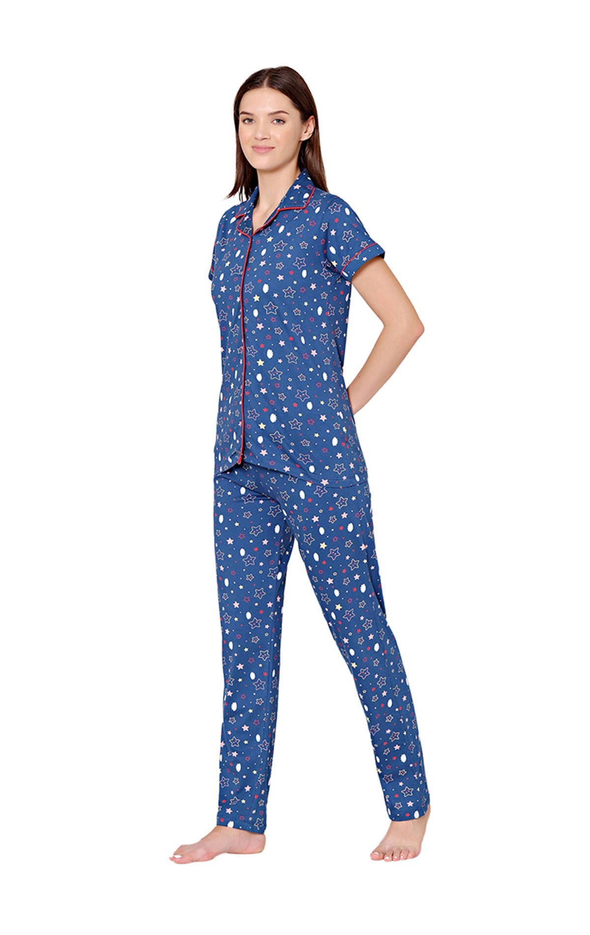 Bodycare Womens Cotton Printed Night Suit Set of Shirt & Pyjama-BSNS18008