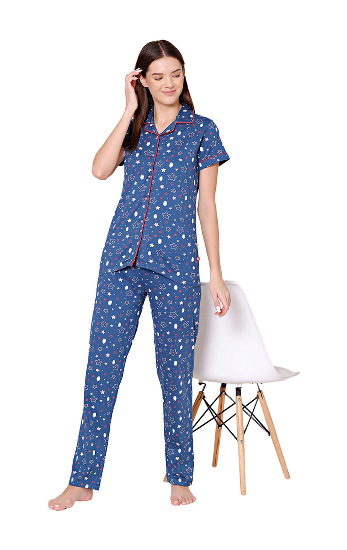 Bodycare Womens Cotton Printed Night Suit Set of Shirt & Pyjama-BSNS18008