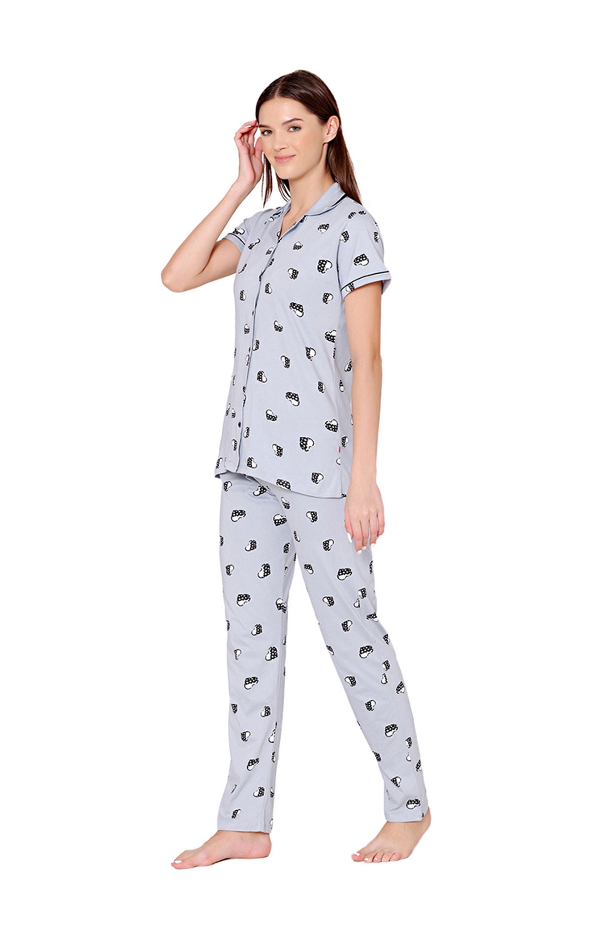 Bodycare Womens Cotton Printed Night Suit Set of Shirt & Pyjama-BSNS18009