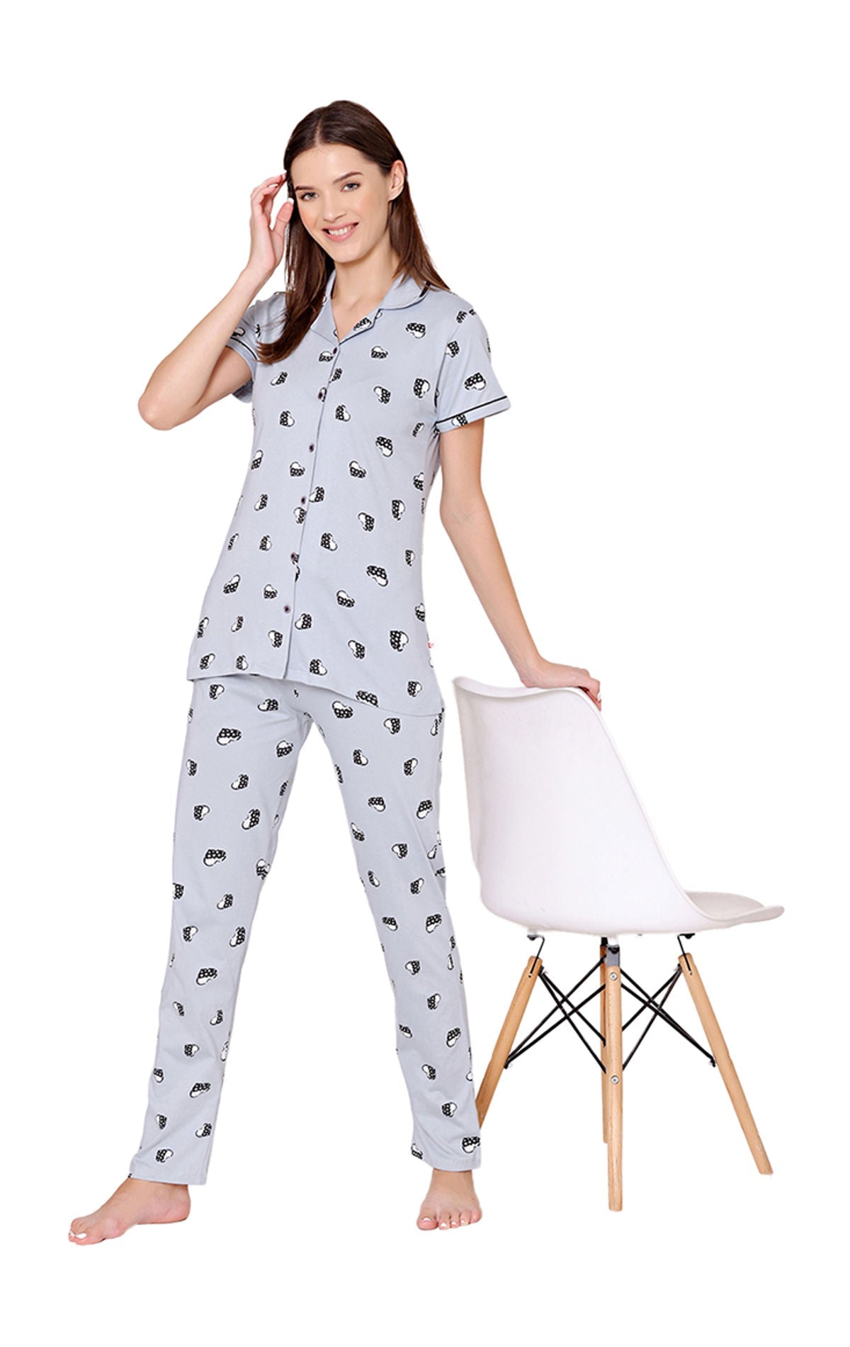 Bodycare Womens Cotton Printed Night Suit Set of Shirt & Pyjama-BSNS18009