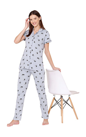 Bodycare Womens Cotton Printed Night Suit Set of Shirt & Pyjama-BSNS18009