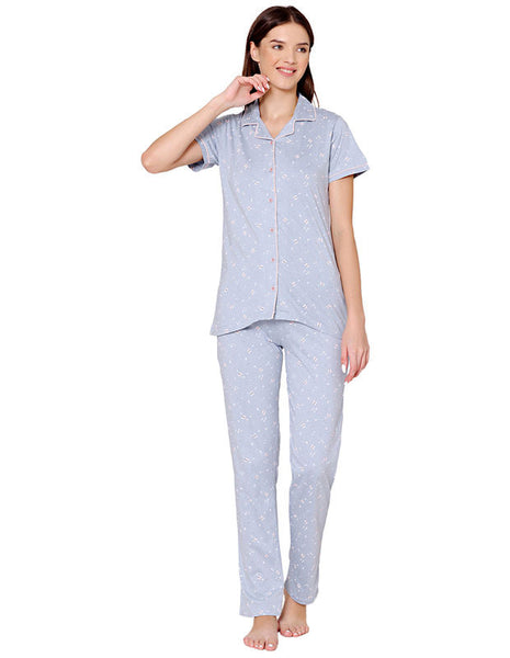 Bodycare Womens Cotton Printed Night Suit Set of Shirt & Pyjama-BSNS18010