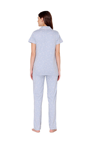 Bodycare Womens Cotton Printed Night Suit Set of Shirt & Pyjama-BSNS18010