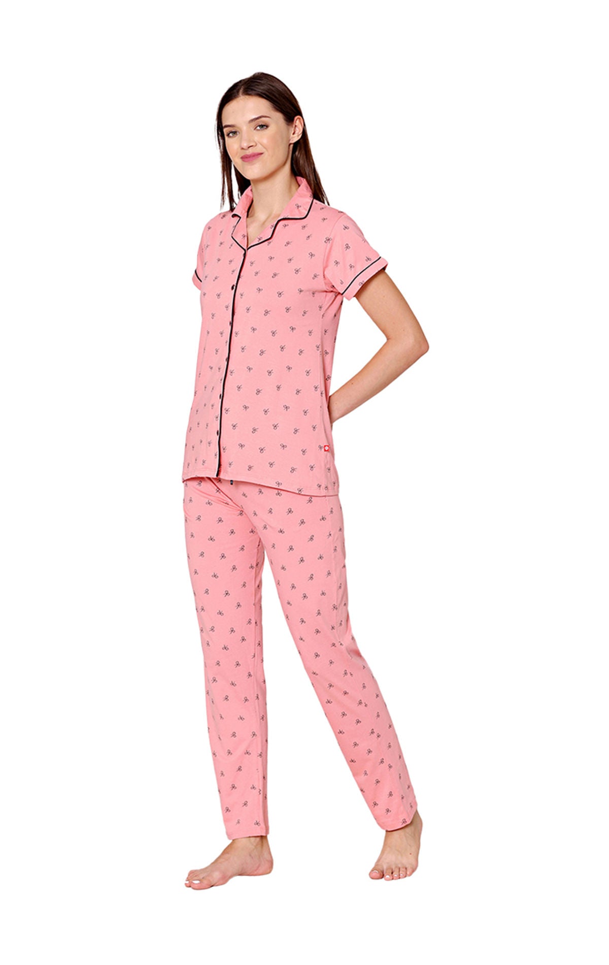 Bodycare Womens Cotton Printed Night Suit Set of Shirt & Pyjama-BSNS18011