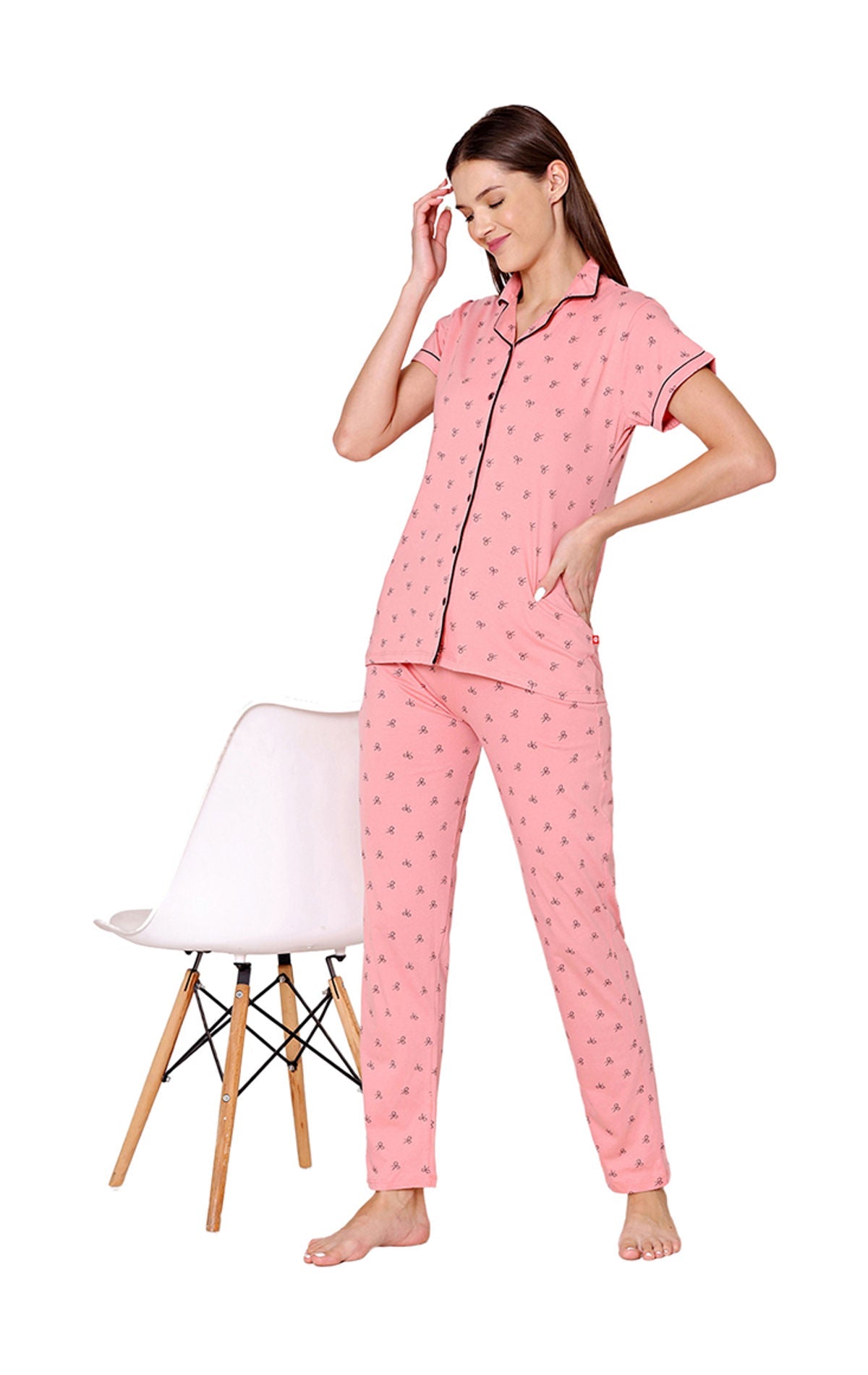 Bodycare Womens Cotton Printed Night Suit Set of Shirt & Pyjama-BSNS18011