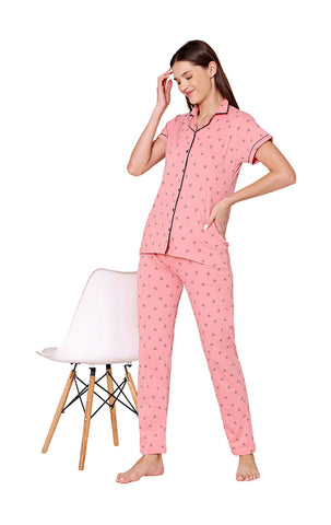 Bodycare Womens Cotton Printed Night Suit Set of Shirt & Pyjama-BSNS18011