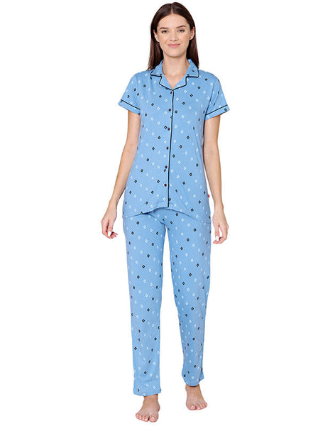 Bodycare Womens Cotton Printed Night Suit Set of Shirt & Pyjama-BSNS18012