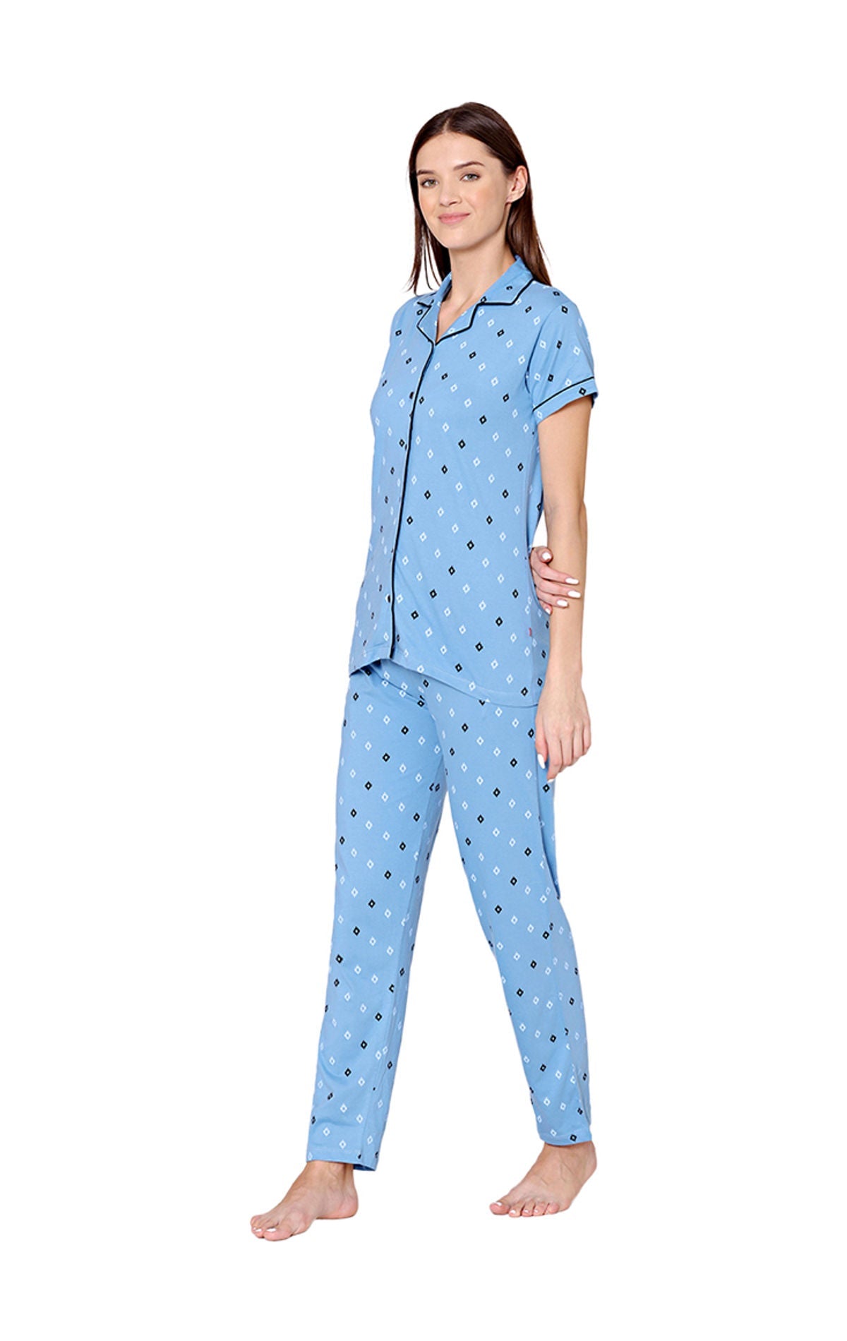 Bodycare Womens Cotton Printed Night Suit Set of Shirt & Pyjama-BSNS18012