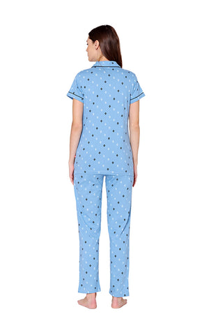 Bodycare Womens Cotton Printed Night Suit Set of Shirt & Pyjama-BSNS18012