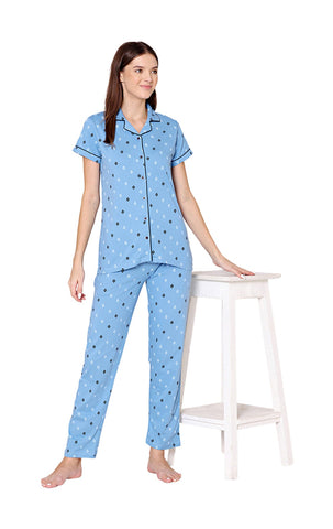 Bodycare Womens Cotton Printed Night Suit Set of Shirt & Pyjama-BSNS18012