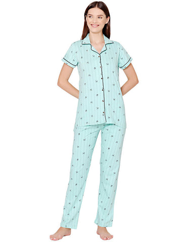 Bodycare Womens Cotton Printed Night Suit Set of Shirt & Pyjama-BSNS18013