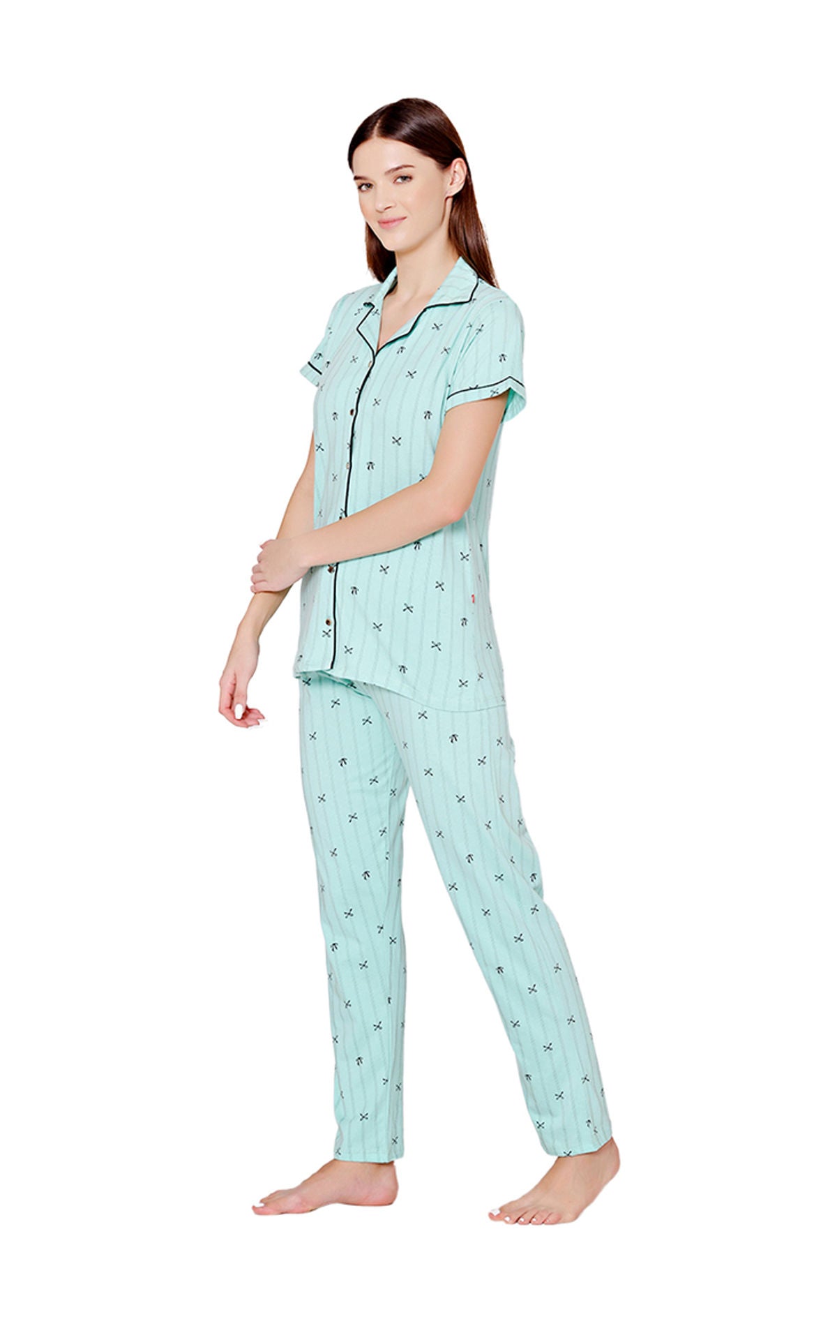 Bodycare Womens Cotton Printed Night Suit Set of Shirt & Pyjama-BSNS18013