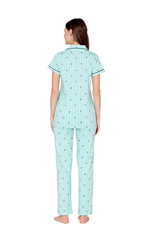 Bodycare Womens Cotton Printed Night Suit Set of Shirt & Pyjama-BSNS18013