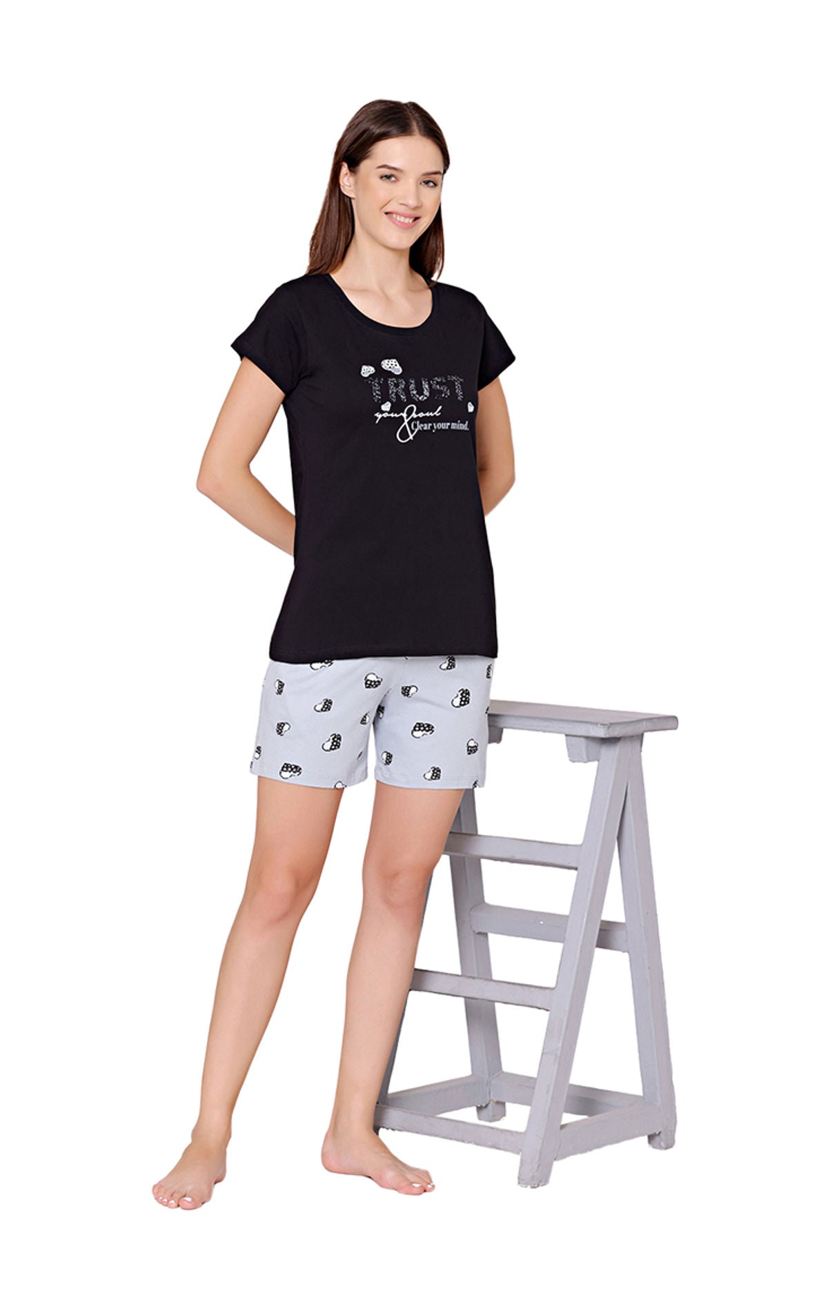 Bodycare Womens Cotton Printed Night Suit Set of Tshirt & Shorts-BSSS17003