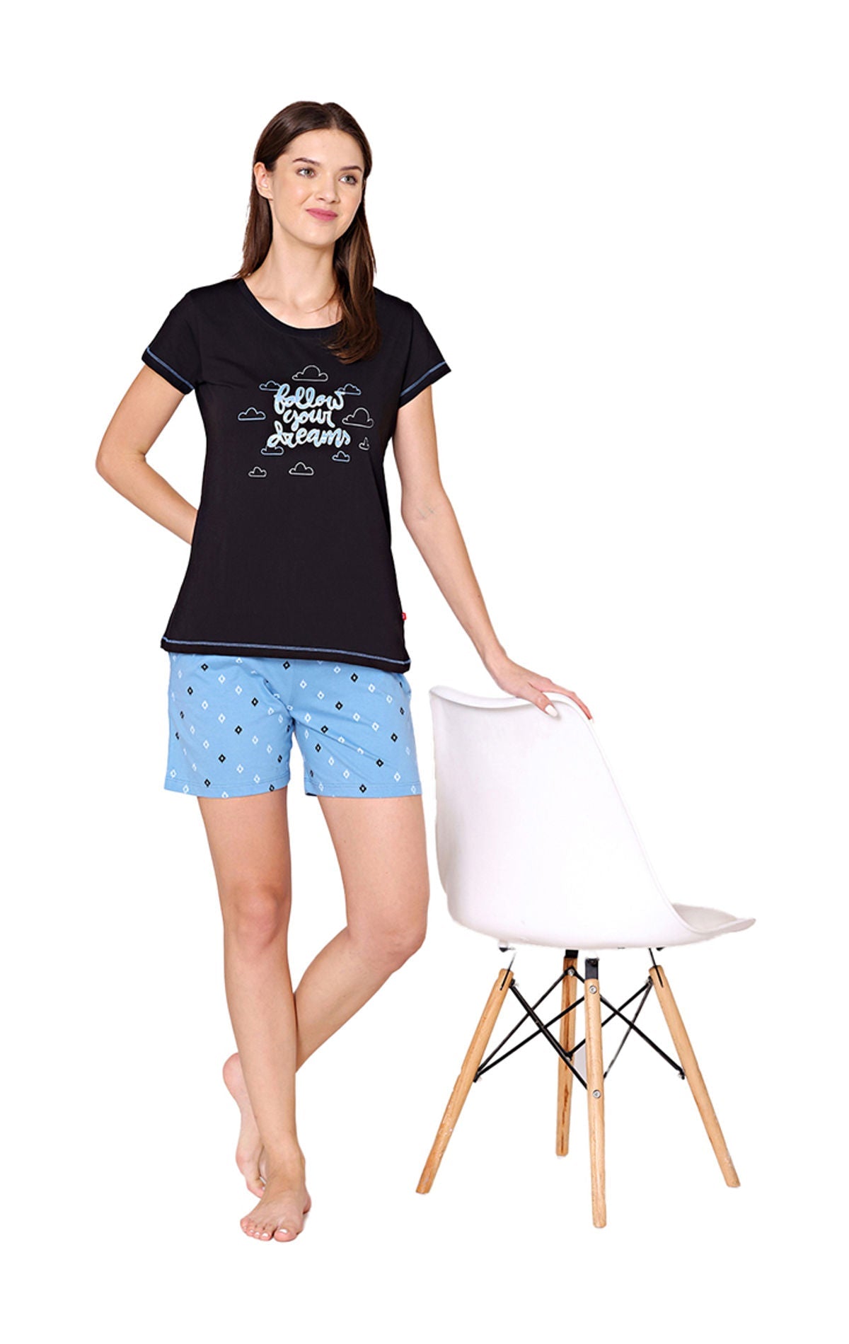 Bodycare Womens Cotton Printed Night Suit Set of Tshirt & Shorts-BSSS17005