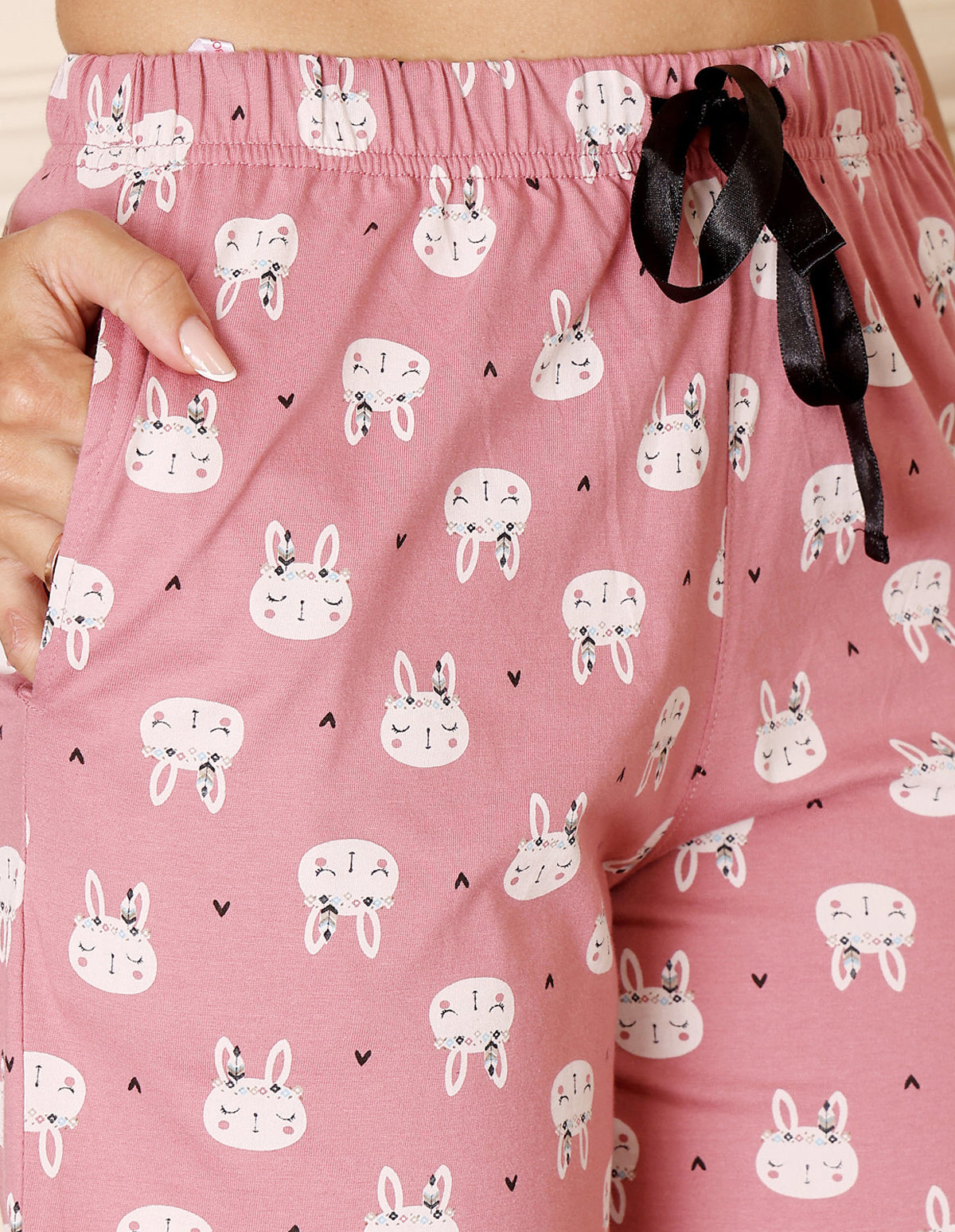 Black & Pink Cotton Printed T-Shirt & Shorts Night Suit for Women by Bodycare-BSSS17019