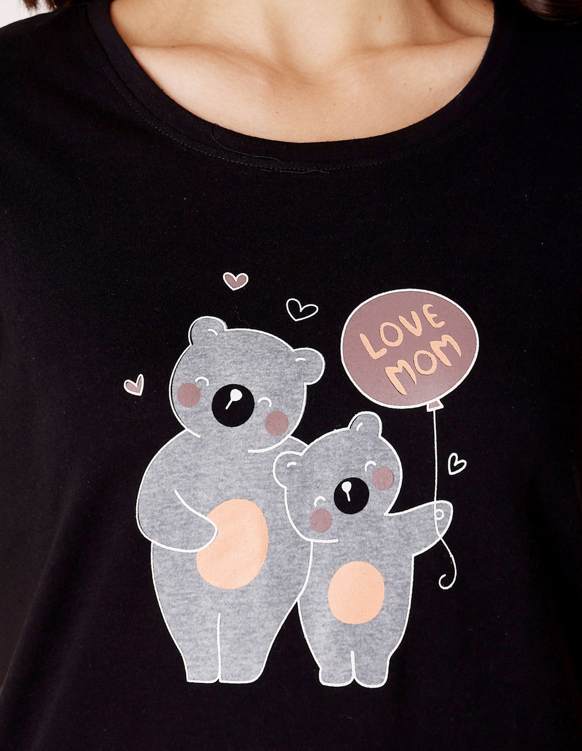 Black & Pink Cotton Printed T-Shirt & Shorts Night Suit for Women by Bodycare-BSSS17023