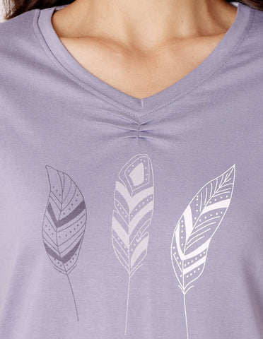 Purple & White Cotton Printed T-Shirt & Shorts Night Suit for Women by Bodycare-BSSS17026