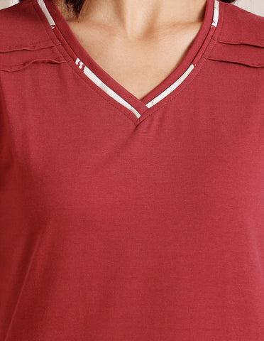 Red & White Cotton Printed T-Shirt & Shorts Night Suit for Women by Bodycare-BSSS17027