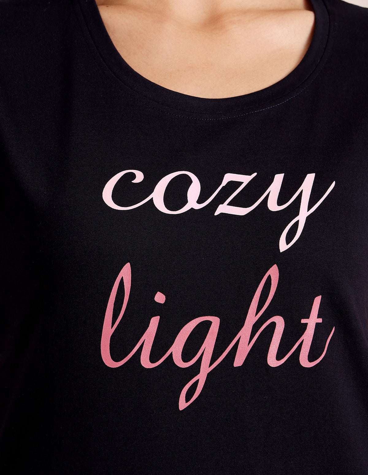 Black & Pink Cotton Printed T-Shirt & Shorts Night Suit for Women by Bodycare-BSSS17031