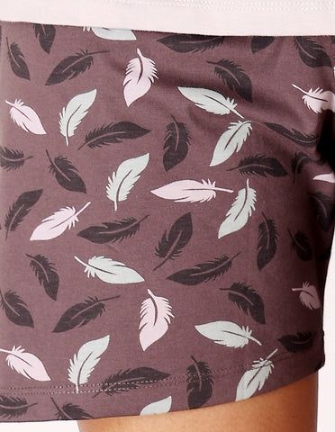 Grey & Brown Cotton Printed T-Shirt & Shorts Night Suit for Women by Bodycare-BSSS17032