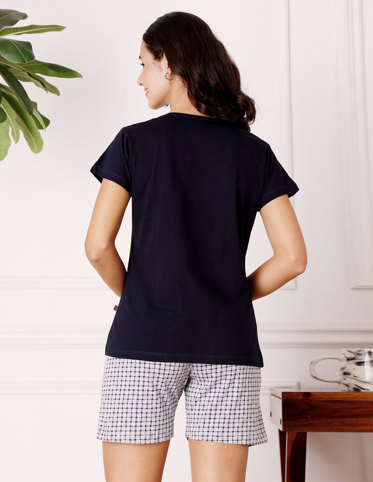 Black & Grey Cotton Printed T-Shirt & Shorts Night Suit for Women by Bodycare-BSSS17033