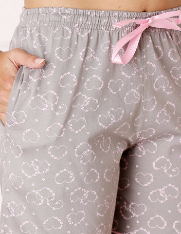 Pink & Grey Cotton Printed T-Shirt & Shorts Night Suit for Women by Bodycare-BSSS17034