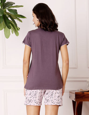 Pink & White Cotton Printed T-Shirt & Shorts Night Suit for Women by Bodycare-BSSS17035
