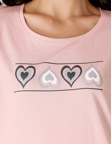 Pink & Grey Cotton Printed T-Shirt & Shorts Night Suit for Women by Bodycare-BSSS17038
