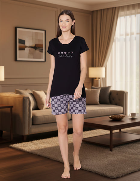 Bodycare Womens Modal Printed Night Suit Set of Tshirt & Shorts-BSSS17505
