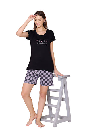 Bodycare Womens Modal Printed Night Suit Set of Tshirt & Shorts-BSSS17505