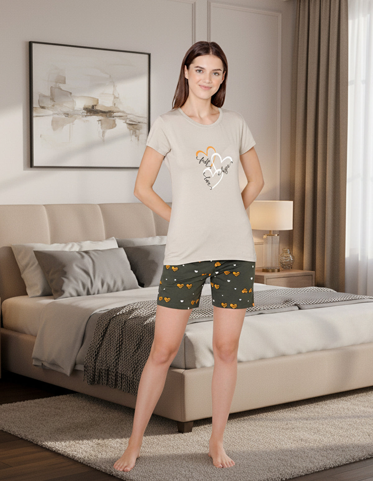 Bodycare Womens Modal Printed Night Suit Set of Tshirt & Shorts-BSSS17507