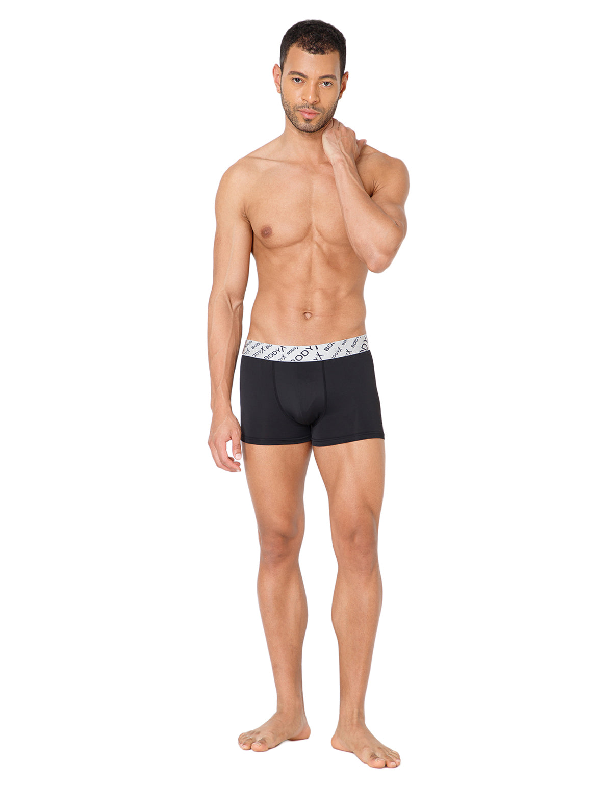BodyX Men Solid Nylon Lycra Trunks-BX101T-BLACK