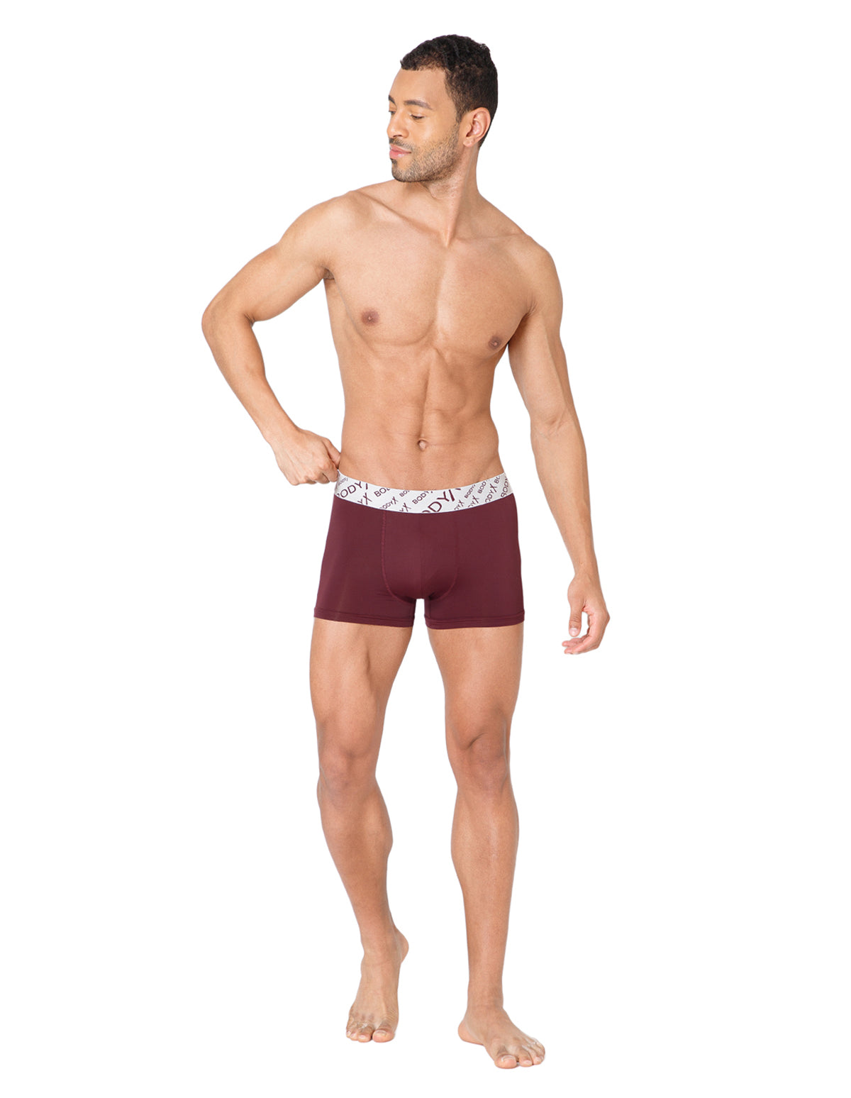 BodyX Men Solid Nylon Lycra Trunks-BX101T-BURGUNDY