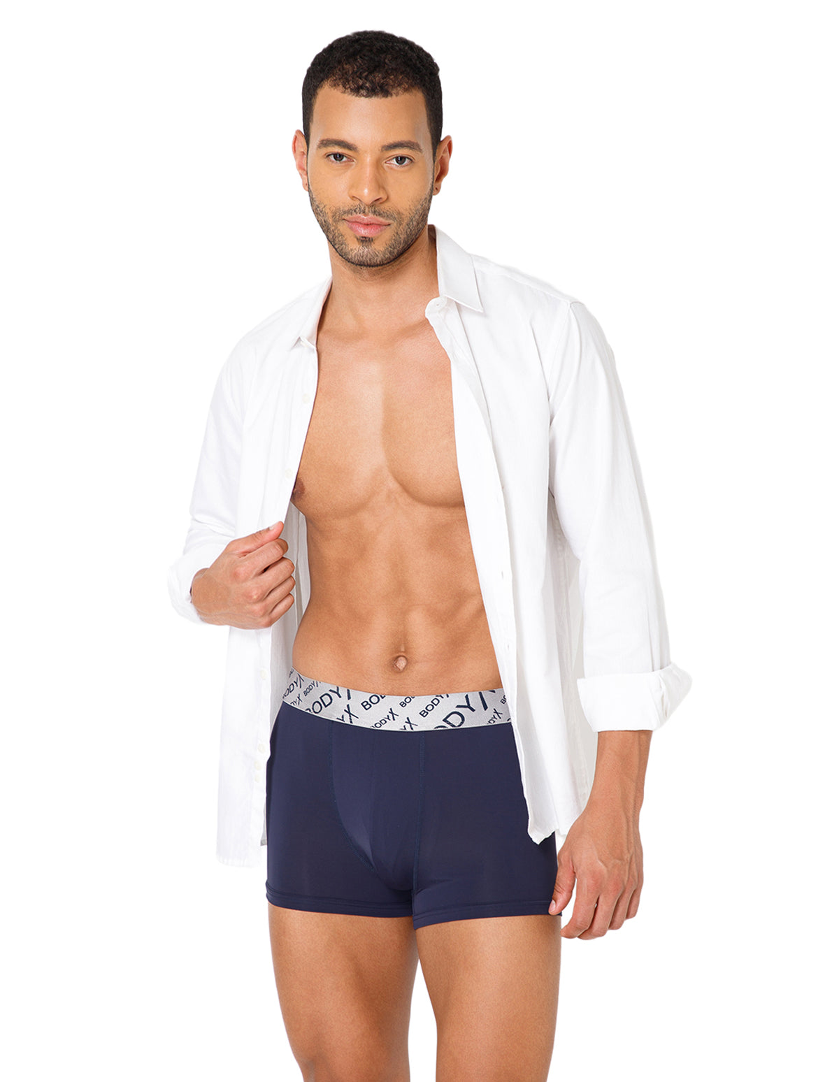 BodyX Men Solid Nylon Lycra Trunks-BX101T-NAVY