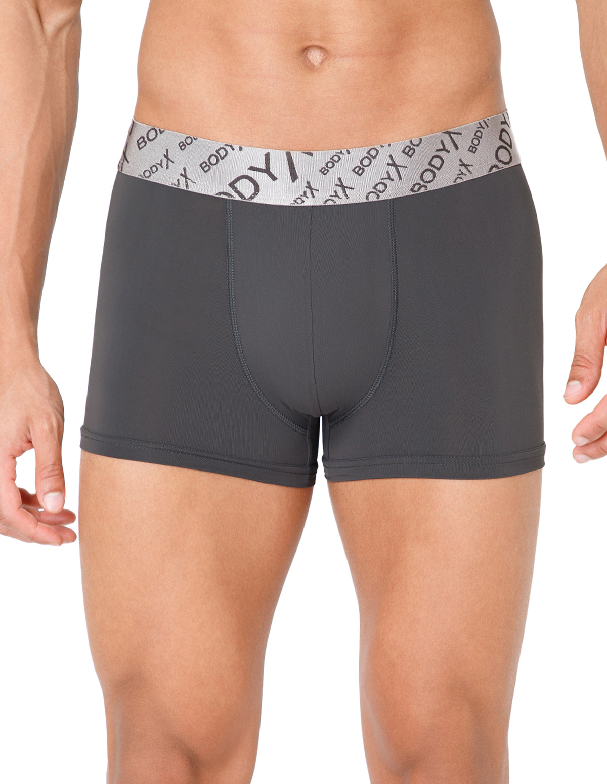 BodyX Men Solid Nylon Lycra Trunks-BX101T-STEEL GREY