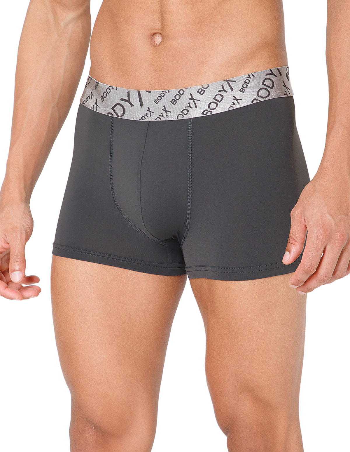 BodyX Men Solid Nylon Lycra Trunks-BX101T-STEEL GREY