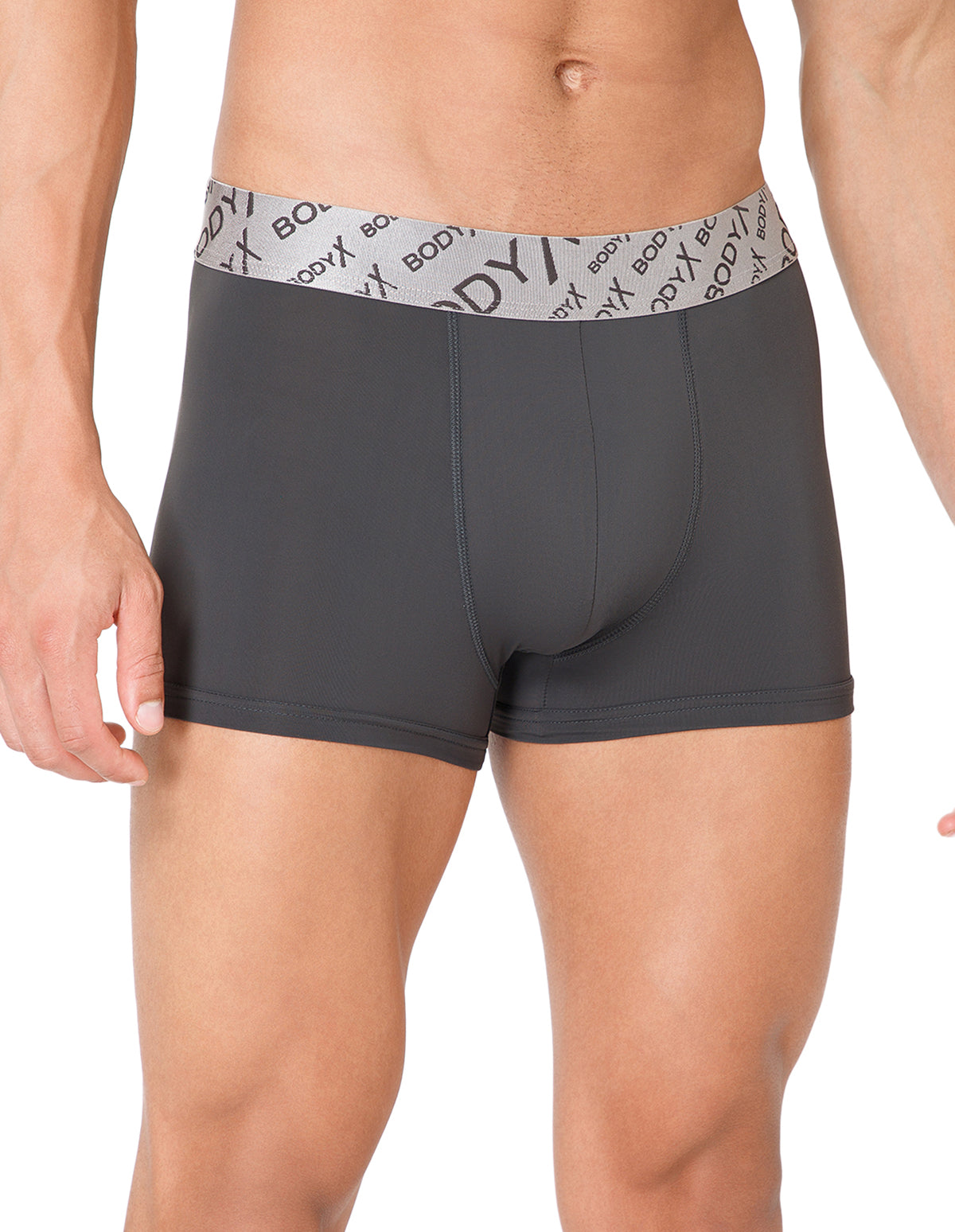 BodyX Men Solid Nylon Lycra Trunks-BX101T-STEEL GREY