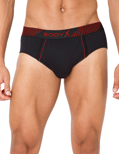 BodyX Men Solid Cotton Super combed Brief-BX1103B-BLK-ASSORTED