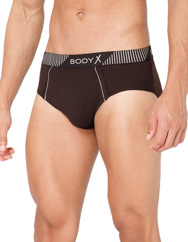 BodyX Men Solid Cotton Super combed Brief-BX1103B-BRWN-ASSORTED