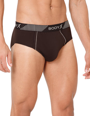 BodyX Men Solid Cotton Super combed Brief-BX1103B-BRWN-ASSORTED