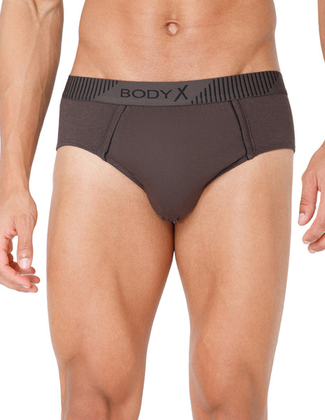 BodyX Men Solid Cotton Super combed Brief-BX1103B-COAL-ASSORTED
