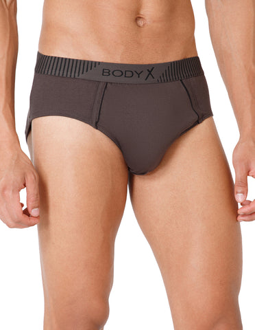 BodyX Men Solid Cotton Super combed Brief-BX1103B-COAL-ASSORTED